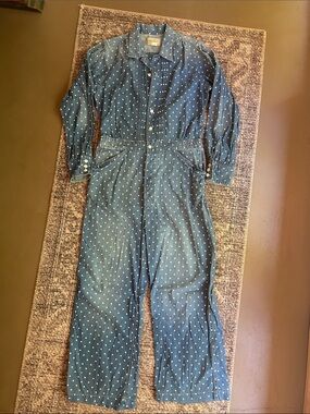 RRL Rare Indigo Chambray Polka Dot Jumpsuit Coverall Blue 4 L Ralph Lauren